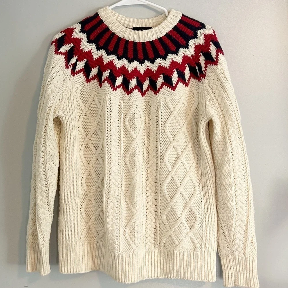 J. Crew Fair Isle Cable knit‎ crewneck Sweater